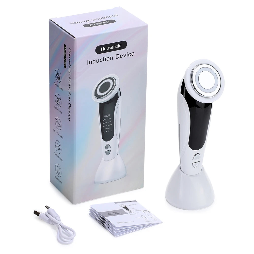 7 in 1 EMS Face Lifting Device Microcurrent LED Light Therapy Heat Vibration Facial Massager for Neck Firming Skin Rejuvenation