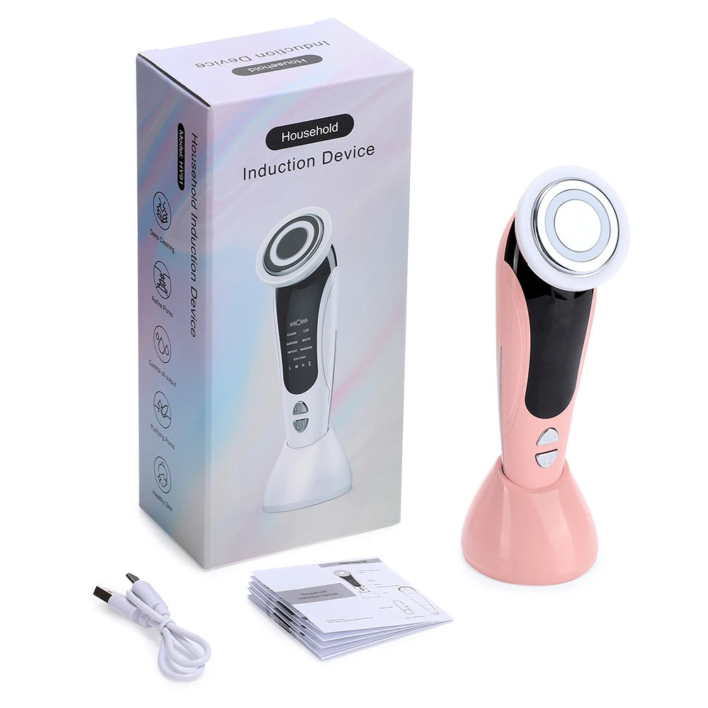 7 in 1 EMS Face Lifting Device Microcurrent LED Light Therapy Heat Vibration Facial Massager for Neck Firming Skin Rejuvenation