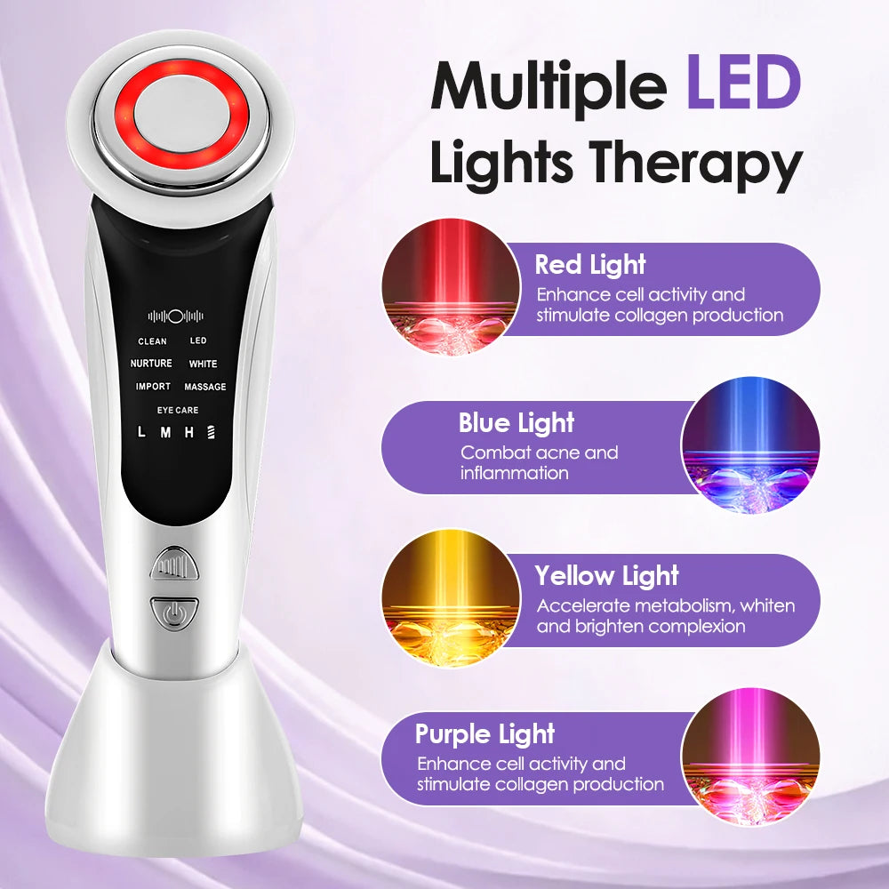 7 in 1 EMS Face Lifting Device Microcurrent LED Light Therapy Heat Vibration Facial Massager for Neck Firming Skin Rejuvenation