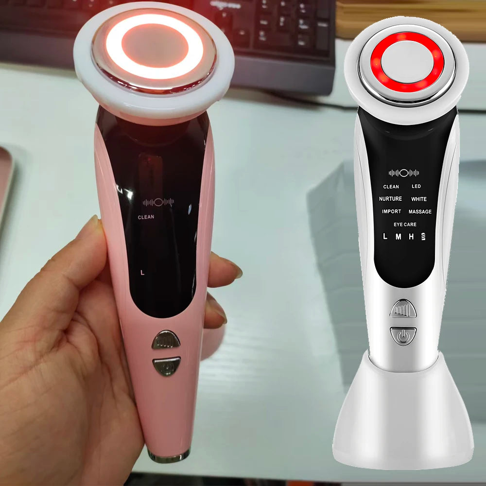 7 in 1 EMS Face Lifting Device Microcurrent LED Light Therapy Heat Vibration Facial Massager for Neck Firming Skin Rejuvenation
