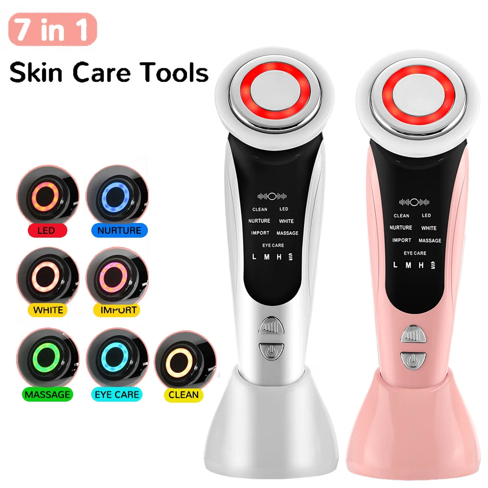 7 in 1 EMS Face Lifting Device Microcurrent LED Light Therapy Heat Vibration Facial Massager for Neck Firming Skin Rejuvenation
